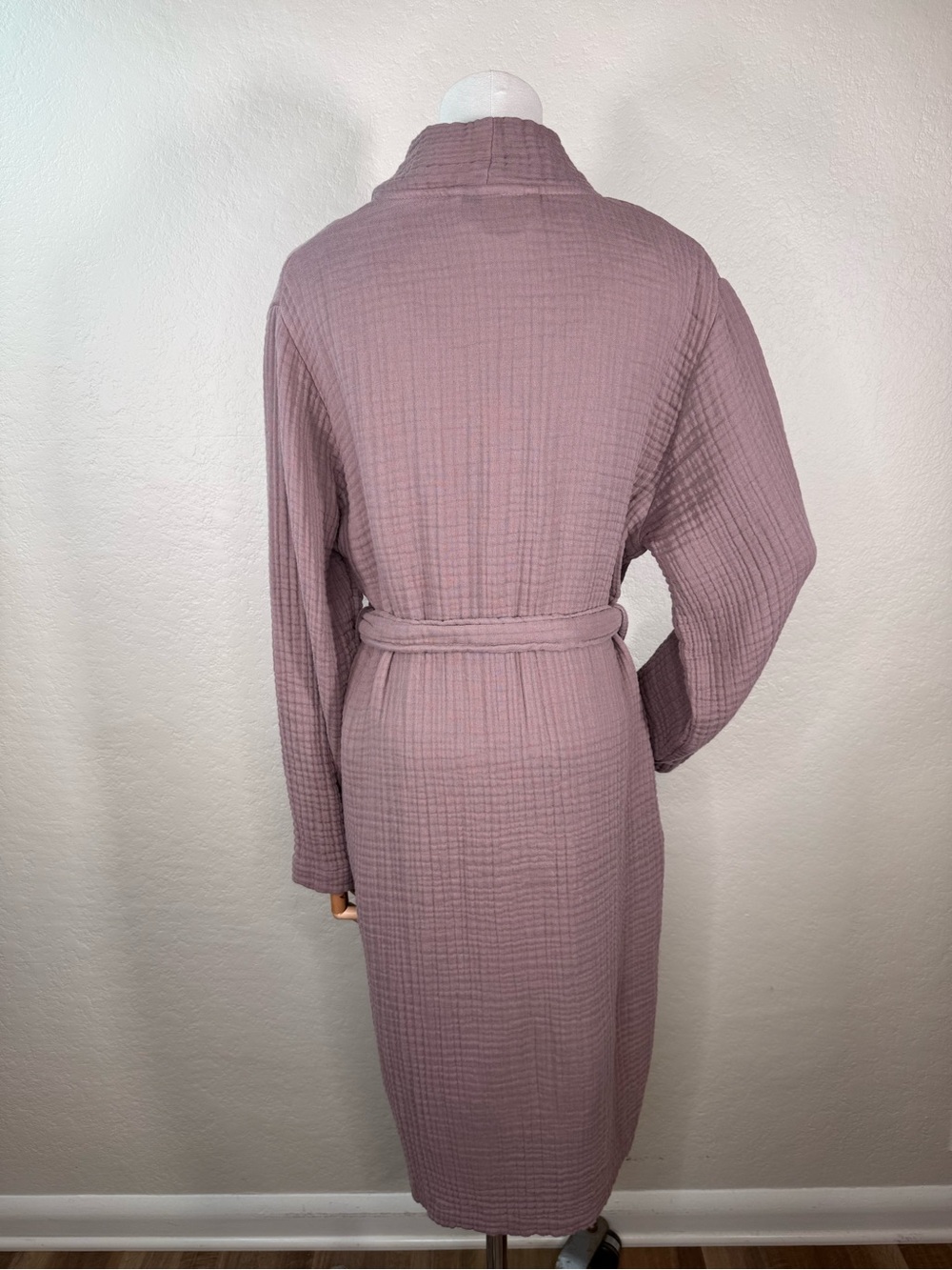 Parachute Robe Waffle Textured Cotton Gauze Kimono Belted 3/4 Sleeve SMALL EUC - Picture 5 of 16
